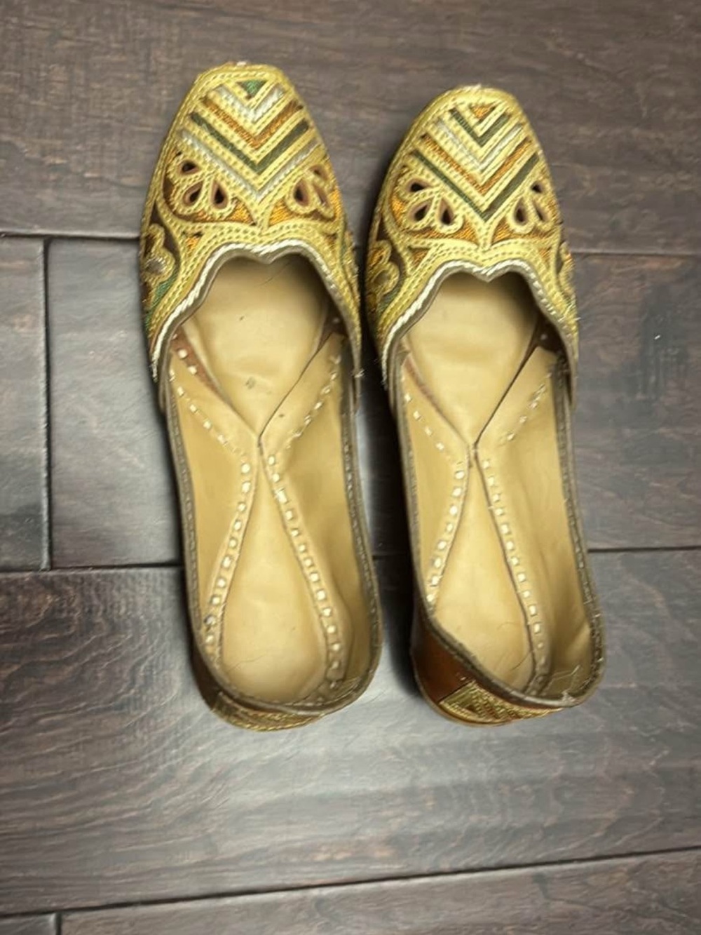 Embellished Gold Women's Slip-On Flats size 6 new ethnic genuine leather